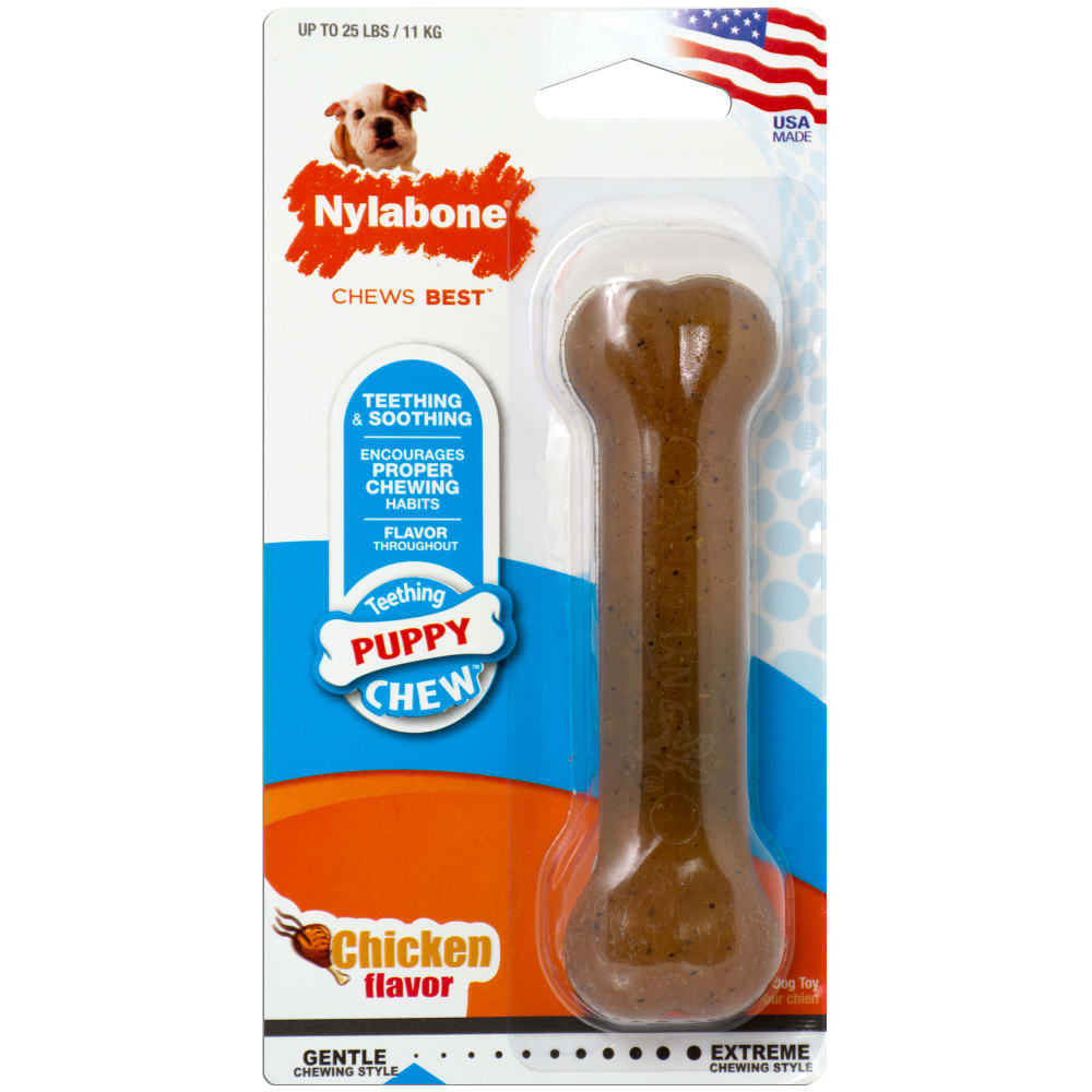 Nylabone puppy teething chew bone chicken flavour medium Wolf size