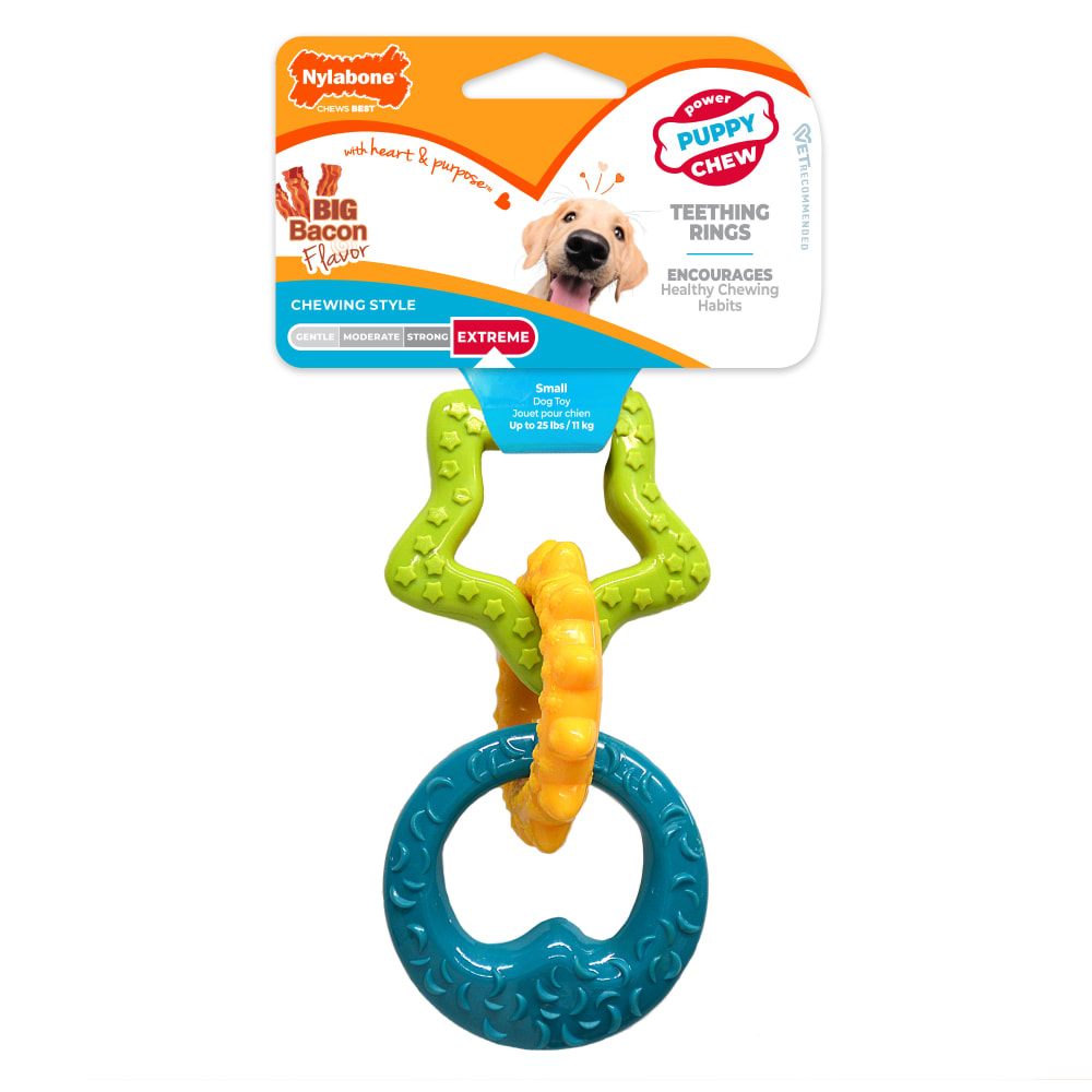 Nylabone Puppy Power Chew Teething Rings bacon flavor regular size 3 shapes