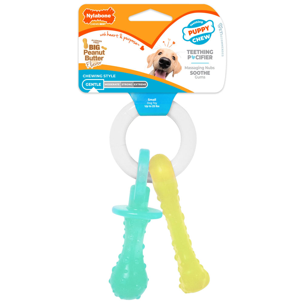 Nylabone Puppy Teething Pacifier chew toy petite size peanut butter flavor