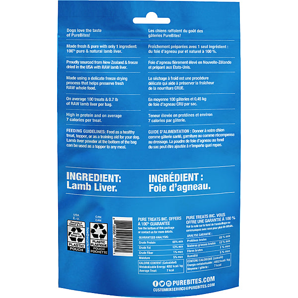 PureBites Freeze-Dried Lamb Liver Dog Treats 95g