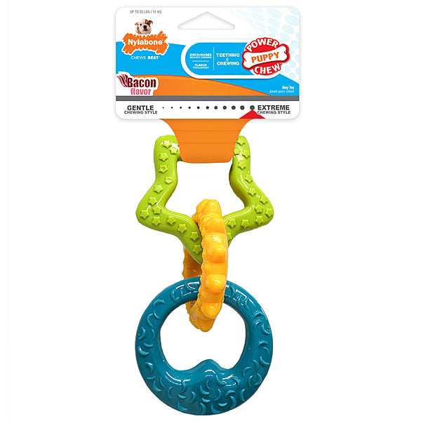 Nylabone Puppy Power Chew Teething Rings Bacon – Regular