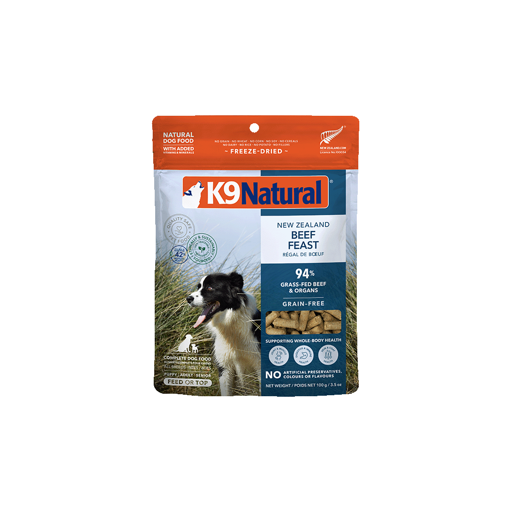 K9 Natural Freeze-Dried Beef Feast dog food 3.5 oz bag