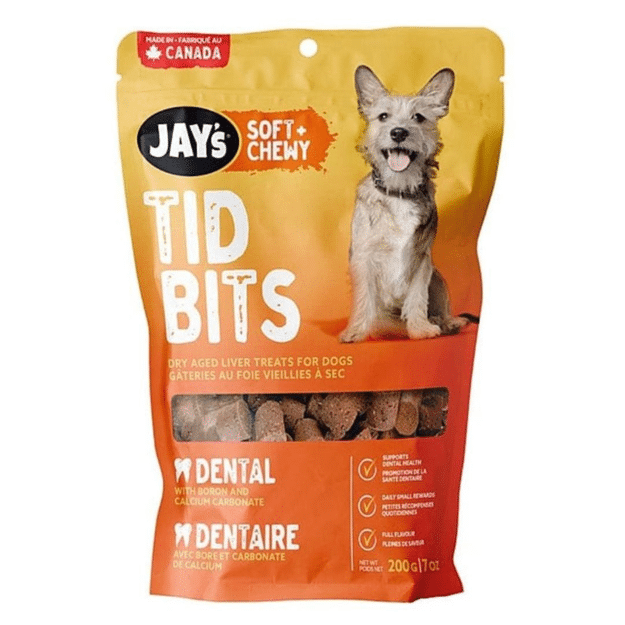 Jay's Tid Bits Dental soft liver dog treats 200g bag