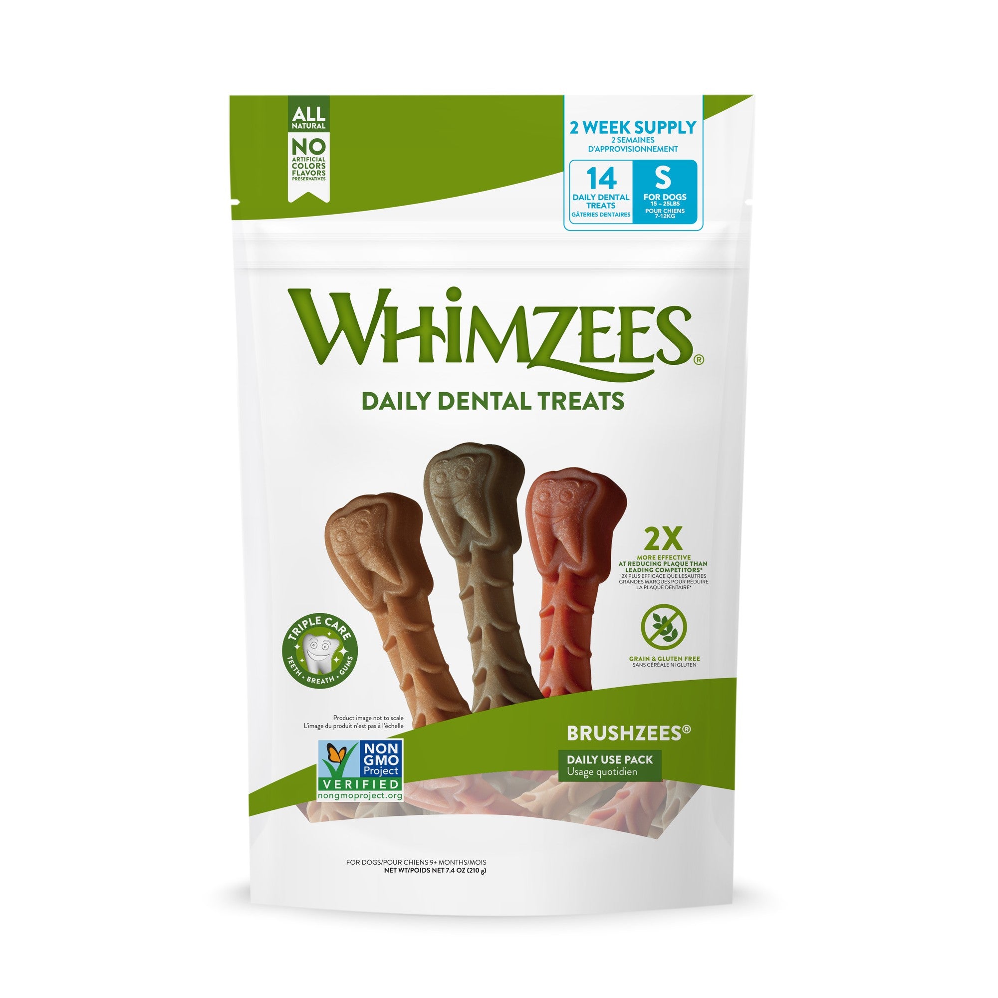 Whimzees Brushzees daily natural dental chews small 14-pack