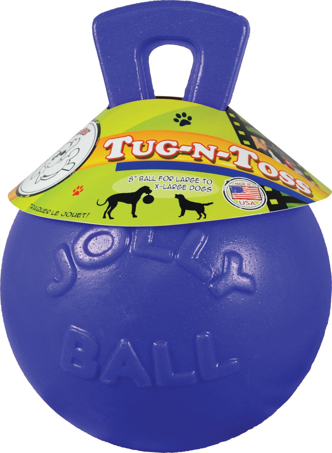 Jolly Pets Tug-N-Toss Ball with handle blue 6 inch dog toy