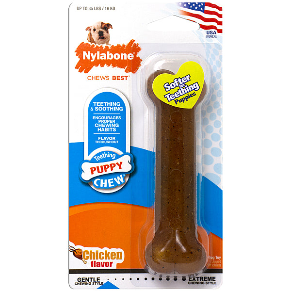 Nylabone Puppy Teething Chew Bone – Chicken Flavour, Medium/Wolf