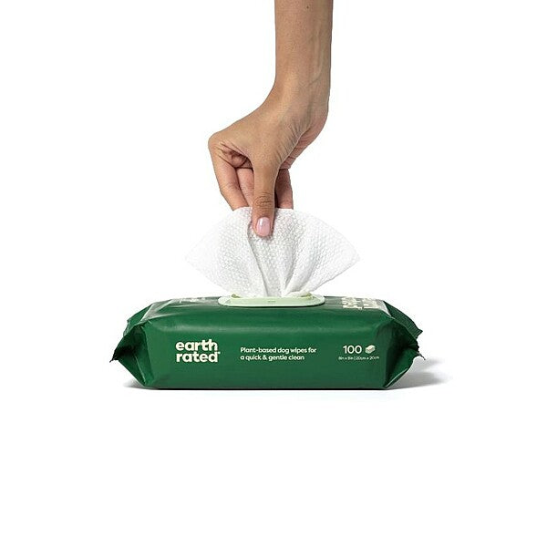 Earth Rated Compostable Dog Grooming Wipes Unscented 8×8 in, 100 Pack