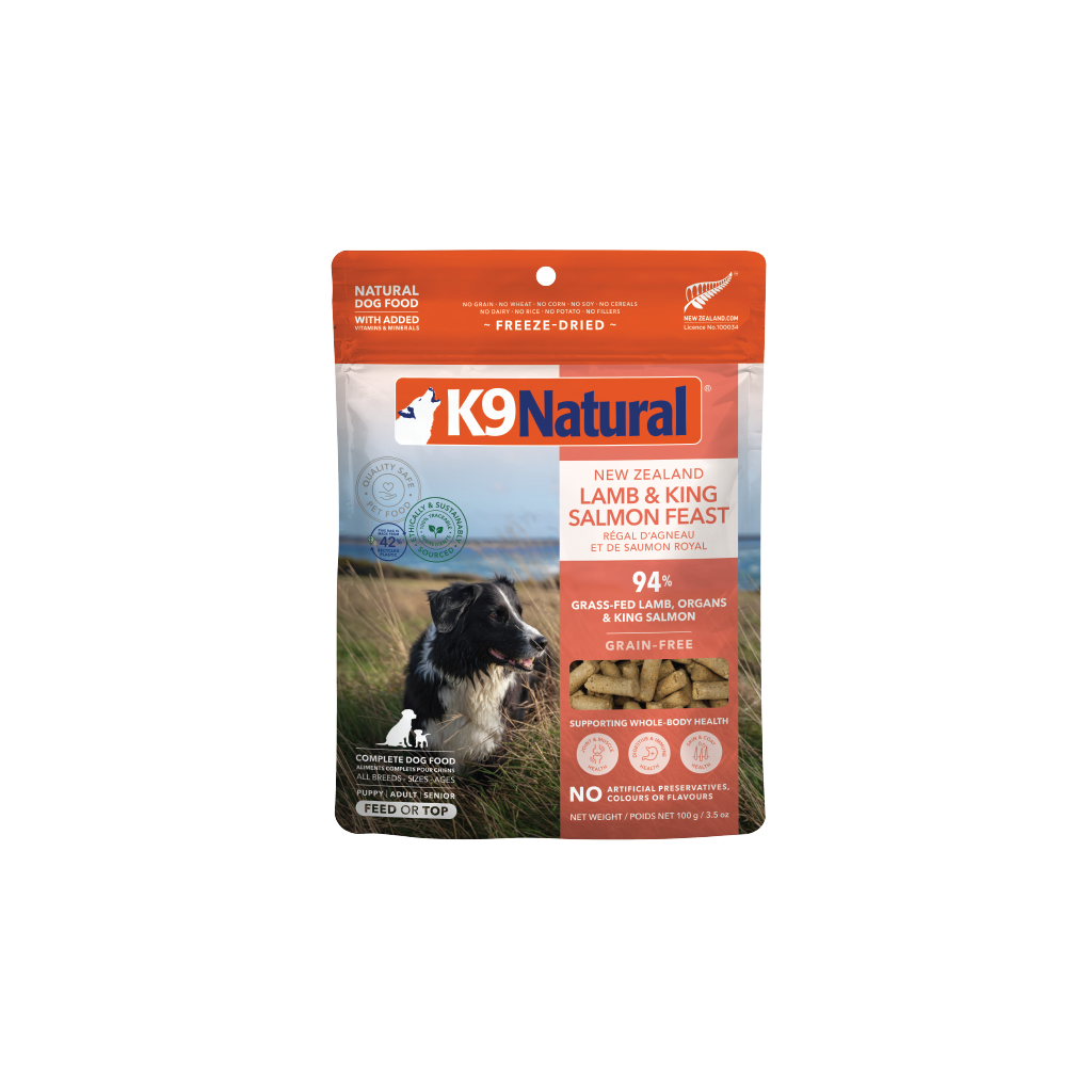 K9 Natural Freeze-Dried Lamb and King Salmon Feast dog food 3.5 oz bag