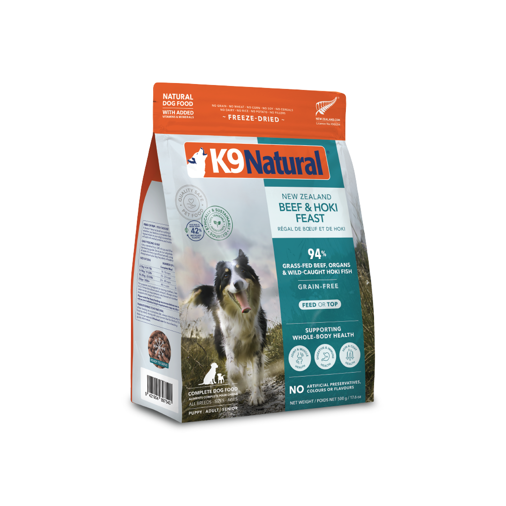 K9 Natural Freeze-Dried Beef and Hoki Feast dog food 1.1 lb bag