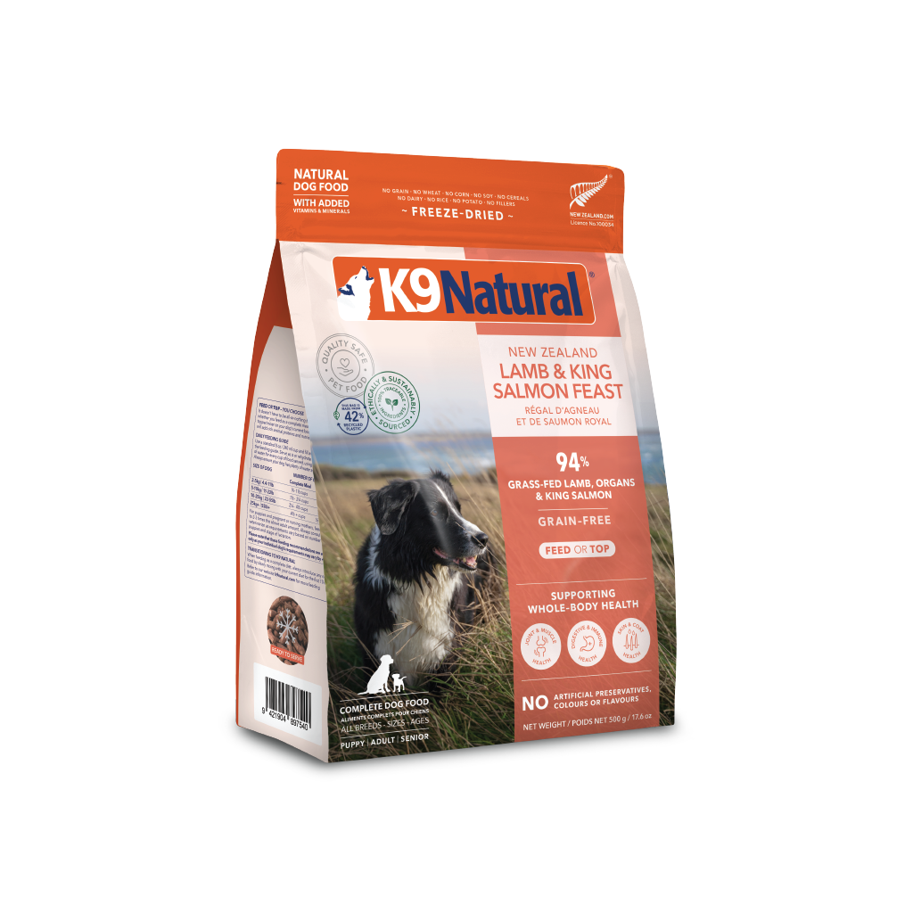 K9 Natural Freeze-Dried Lamb and King Salmon Feast dog food 1.1 lb bag