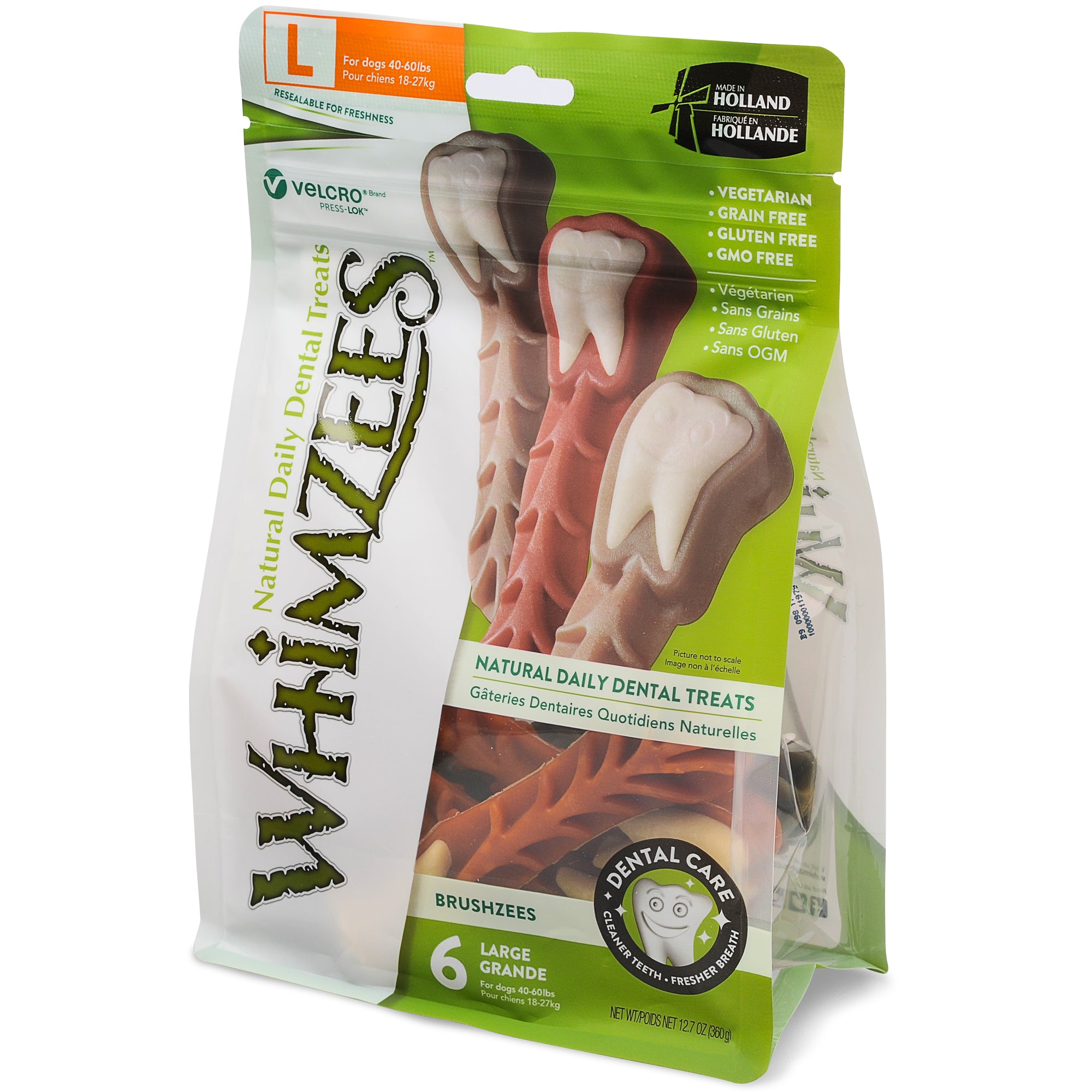 Whimzees Brushzees natural dental chews large 6-pack