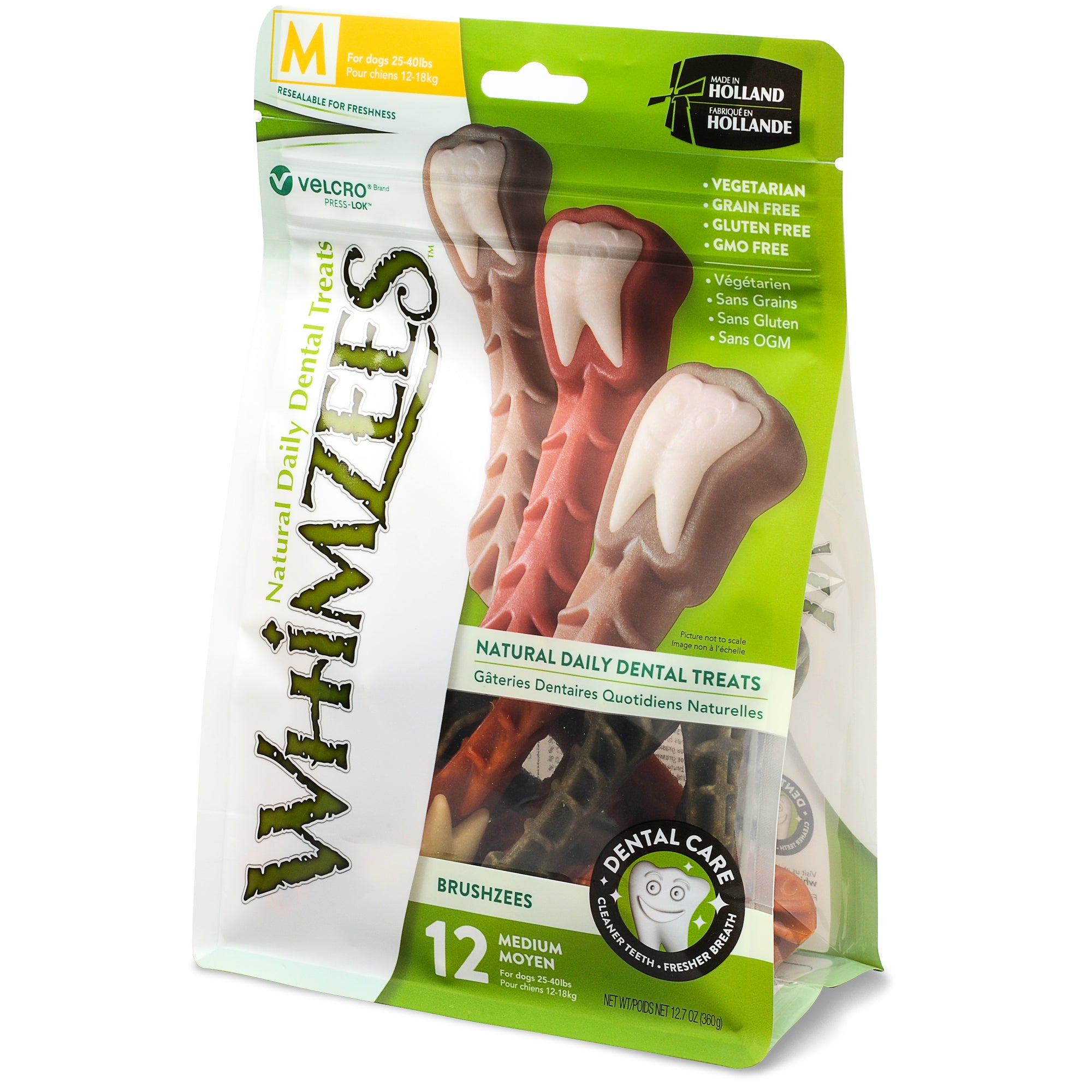 Whimzees Brushzees natural dental chews medium 12-pack
