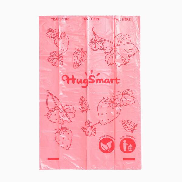 HugSmart Poop Bags – Strawberry Scented, 8 Rolls (120 Bags)