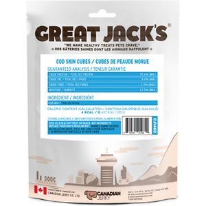 Great Jack's air-dried wild cod skin chew cubes dog treats 164g bag