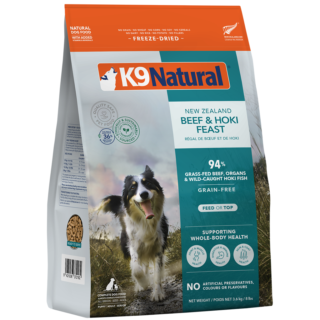 K9 Natural Freeze-Dried Beef and Hoki Feast dog food 8 lb bag