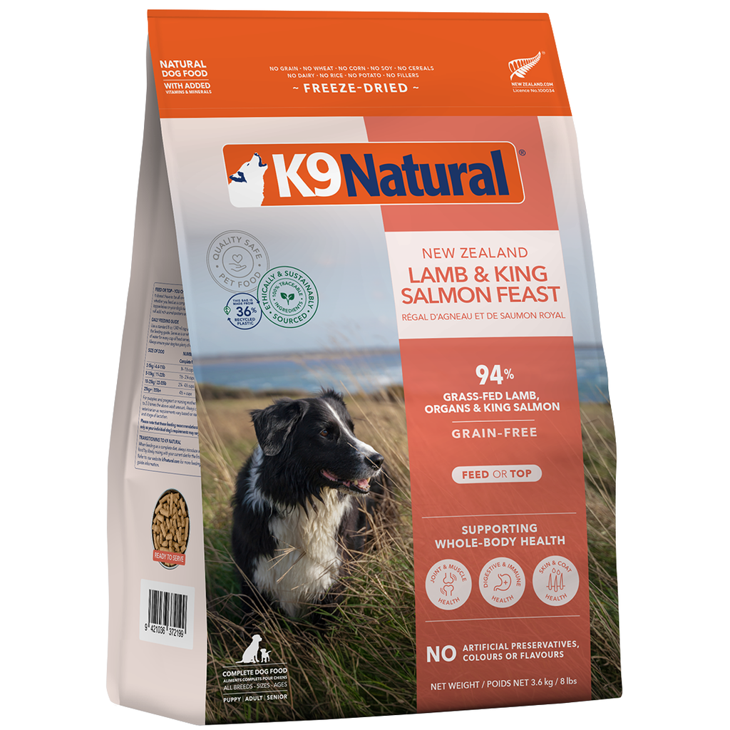 K9 Natural Freeze-Dried Lamb and King Salmon Feast dog food 8 lb bag
