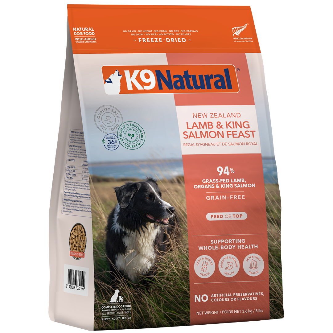 K9 Natural Freeze-Dried Lamb and King Salmon Feast dog food 8 lb bag