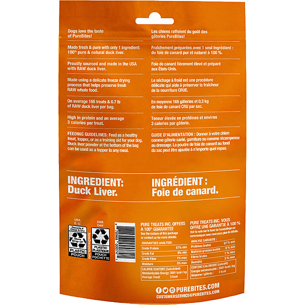 PureBites Freeze-Dried Duck Liver Dog Treats 74g