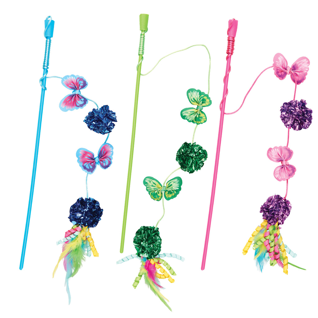Spot Butterfly and Mylar Wand cat teaser toy, assorted