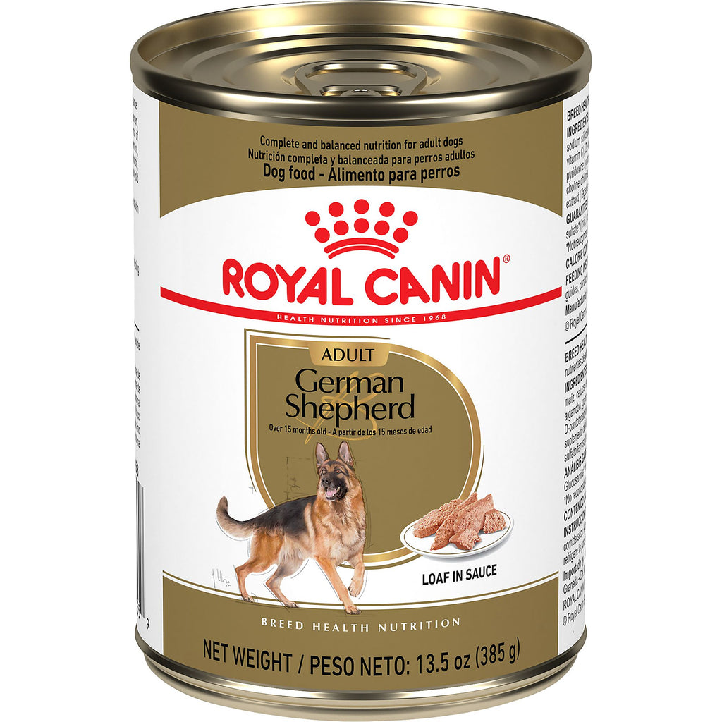 Royal Canin Breed Health Nutrition German Shepherd Adult Loaf in Sauce Wet Dog Food 385g can