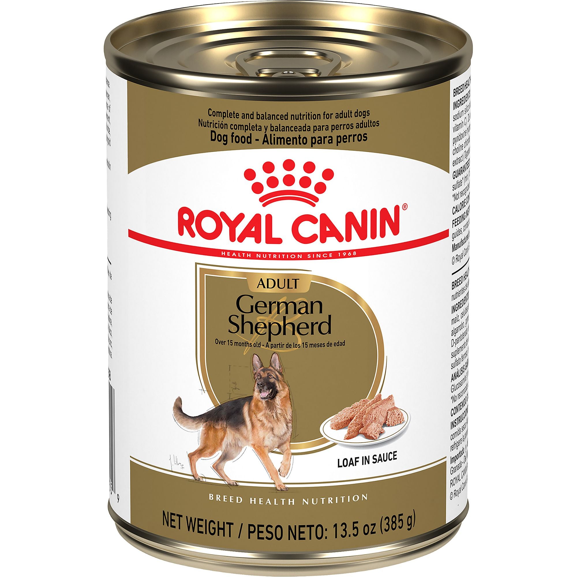 Royal Canin Breed Health Nutrition German Shepherd Adult Loaf in Sauce Wet Dog Food 385g can