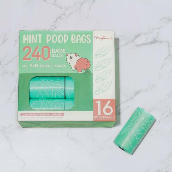 HugSmart Poop Bags – Mint Scented 16 Rolls (240 Bags)