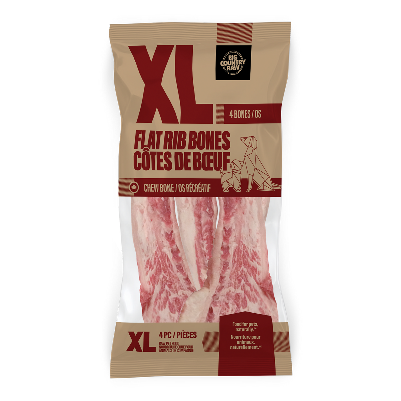 Big Country Raw XL Flat Rib Bone 4 pieces for dogs