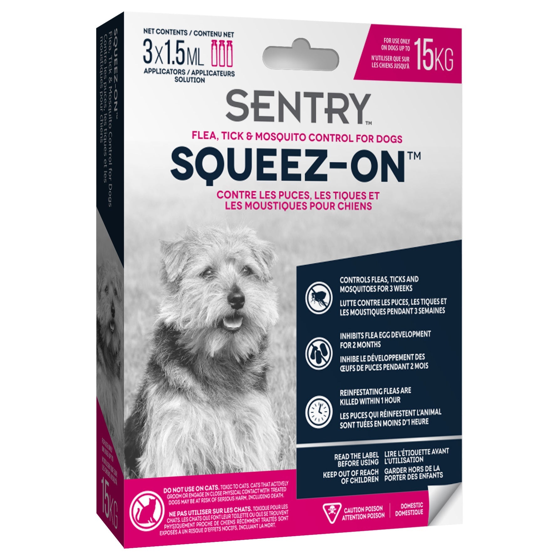 Sentry Flea Tick and Mosquito Squeeze-On topical treatment for dogs up to 15kg 3-dose pack
