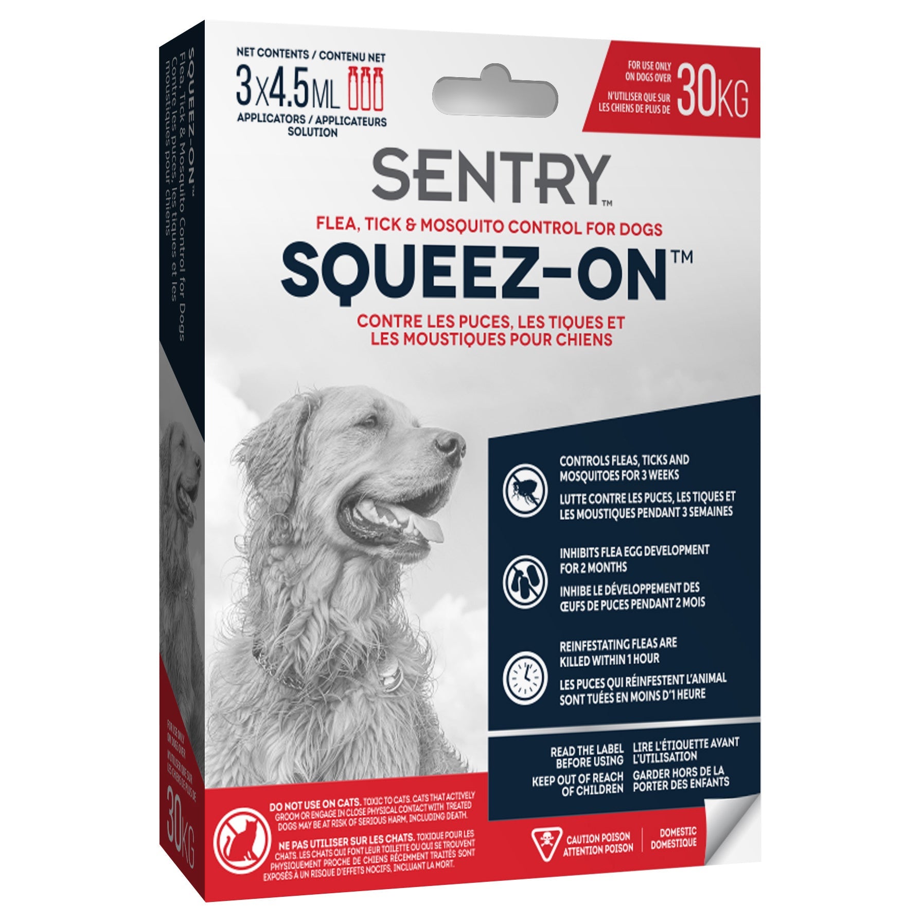 Sentry Flea Tick and Mosquito Squeeze-On for Dogs Over 30 kg, 3 monthly doses