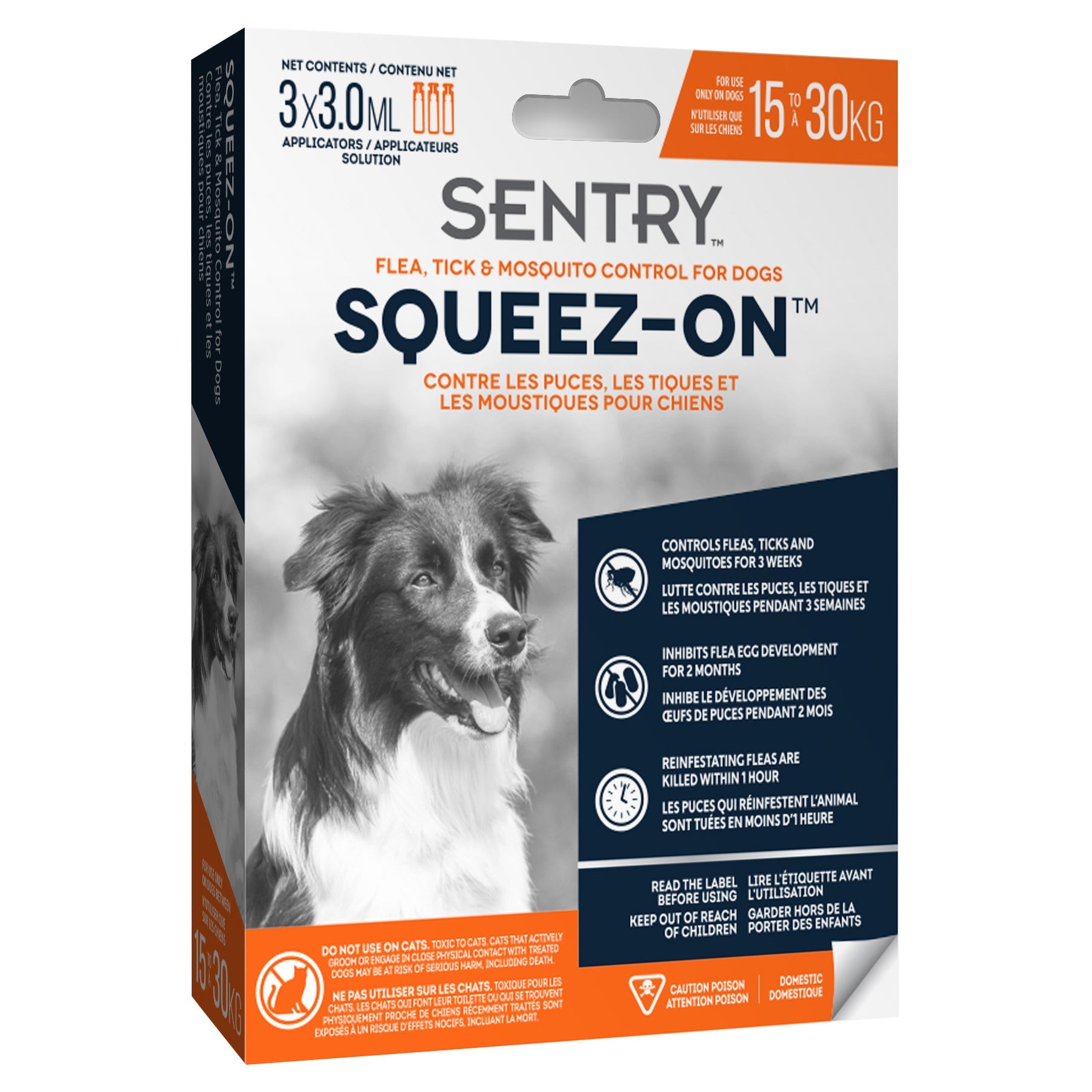 Sentry Flea Tick and Mosquito Squeeze-On for Dogs 15 to 30 kg, 3 monthly doses