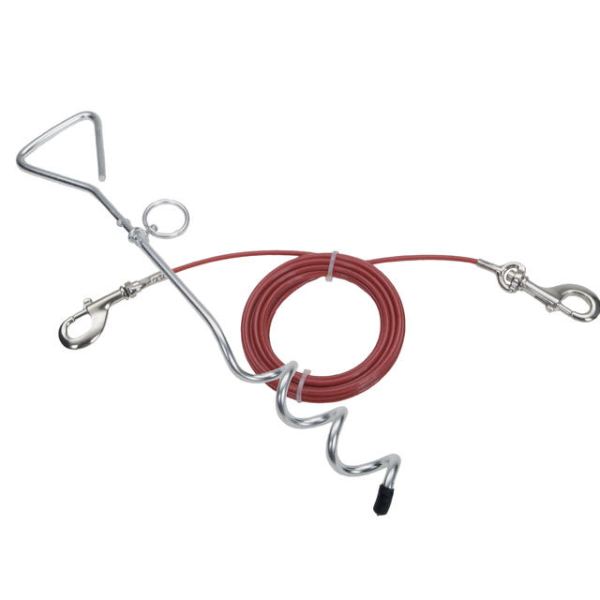 Titan - Spiral Stake & Heavy Tie Out Combo Nickel Snap Red 15ft