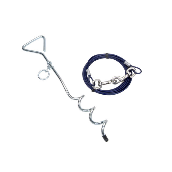 Titan - Spiral Stake & Medium Tie Out Combo Nickel Snap Blue 15ft