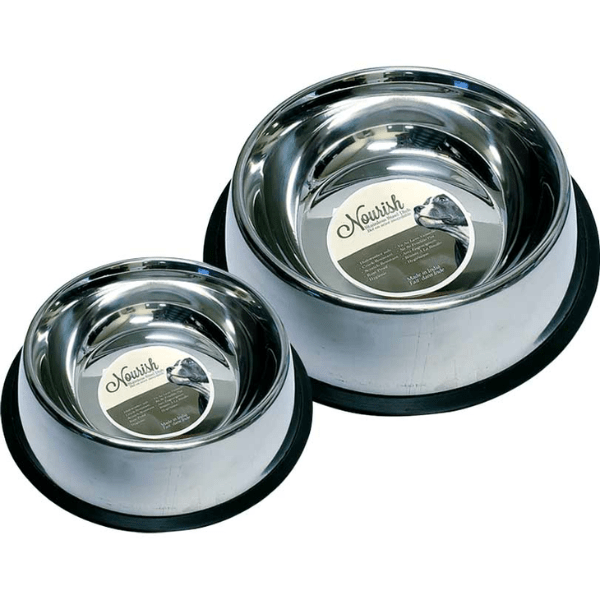 Nourish Wide Non-Skid Stainless Steel Dog Bowl 8 oz with rubber base