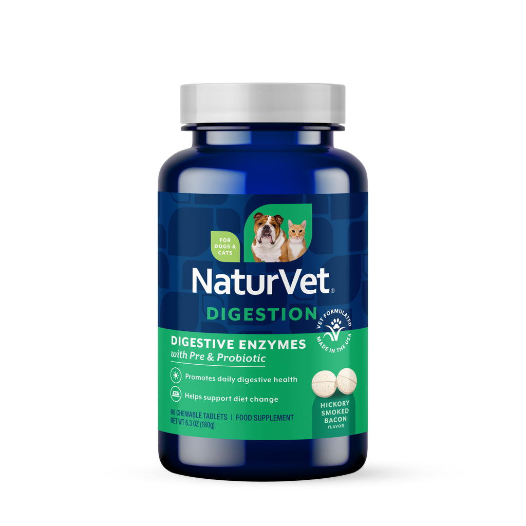 NaturVet Digestive Enzymes Pre and Probiotic chewable tablets for dogs and cats 60 count