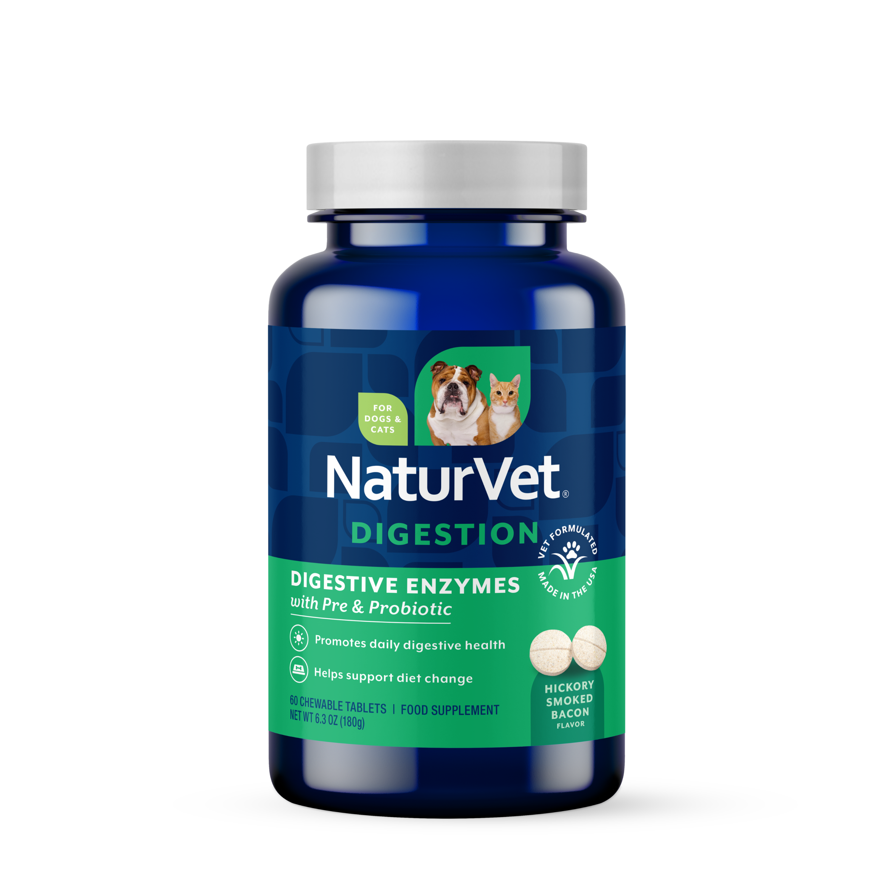 NaturVet Digestive Enzymes Pre and Probiotic chewable tablets for dogs and cats 60 count