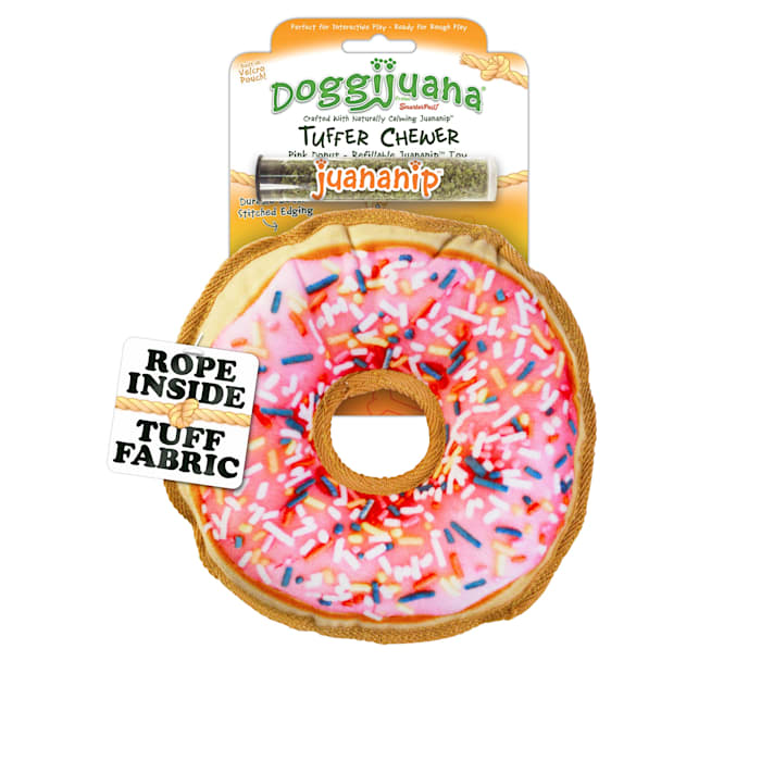 Doggijuana Tuffer Chewer donut-shaped refillable dog toy with Juananip