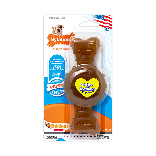 Nylabone Puppy Teething Ring Bone – Chicken Flavour, Medium/Wolf