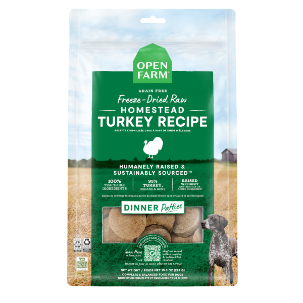 Open Farm Dog Freeze-Dried Raw Homestead Turkey Patties 10.5oz