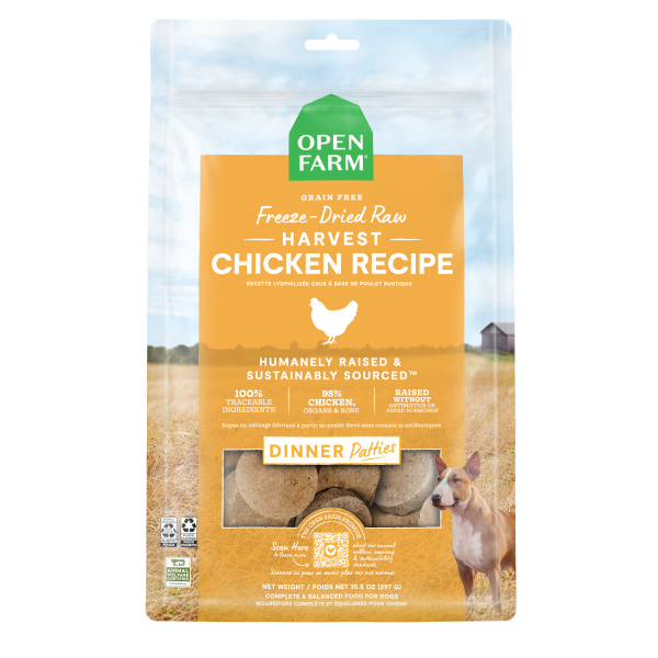 Open Farm Dog Freeze-Dried Raw Harvest Chicken Patties 10.5oz