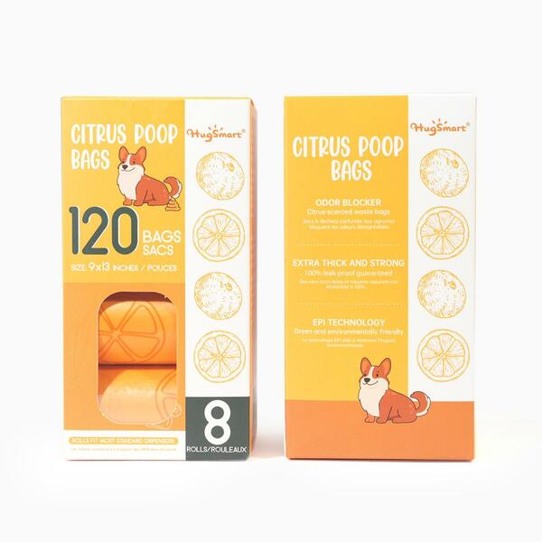 HugSmart Poop Bags – Citrus Scented, 8 Rolls (120 Bags)