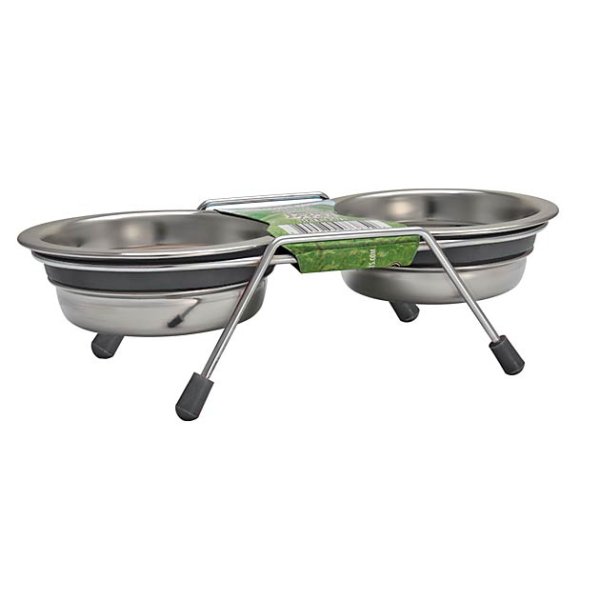 Loving Pets Ruff N Tuff Silent Double Diner — Gray, 1 Qt