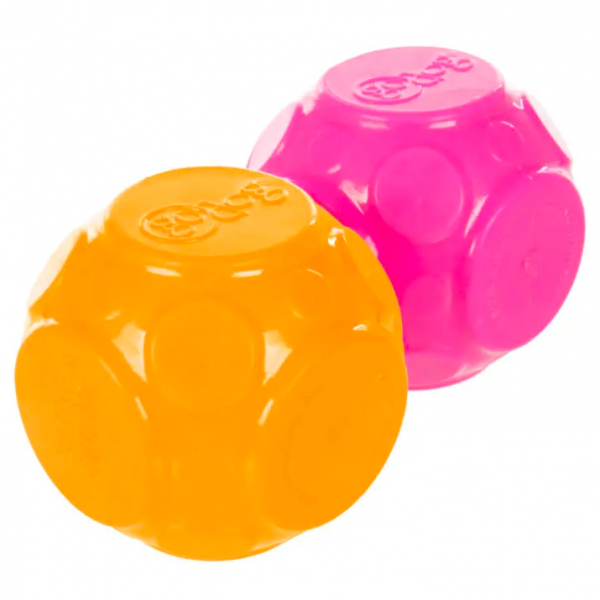 GoDog Silent Squeak Ball orange and pink 2-pack TPR fetch balls for dogs
