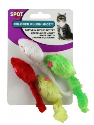 Spot Colored Plush Mice catnip rattle cat toys 4-pack