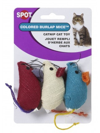 Spot Burlap Balls coloured catnip mice cat toys, 3-pack