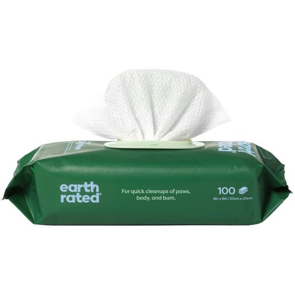 Earth Rated Dog Grooming Wipes White Tea & Basil 8×8 in, 100 Pack