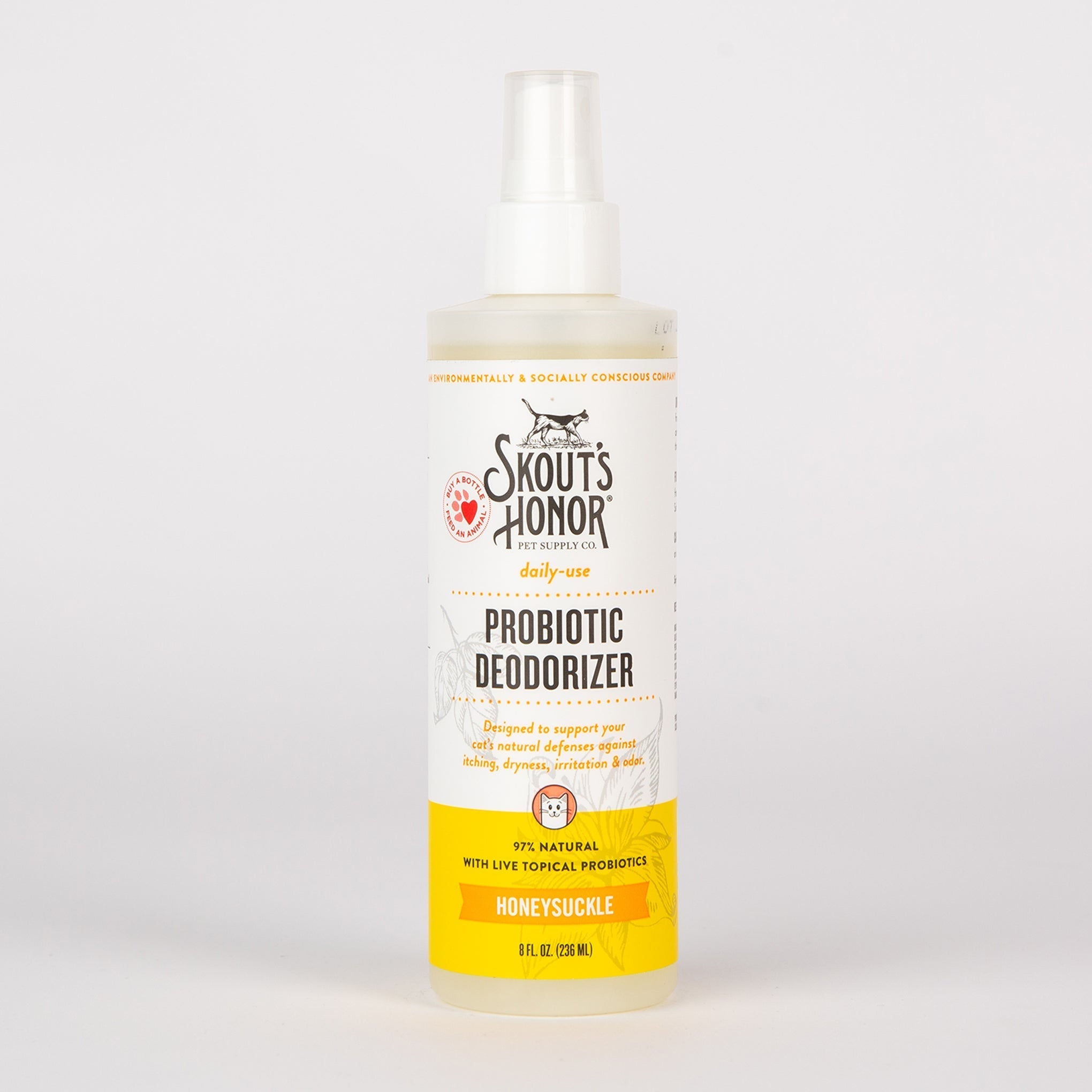 Skout's Honor Probiotic Deodorizer Honey 8 oz spray bottle for cats