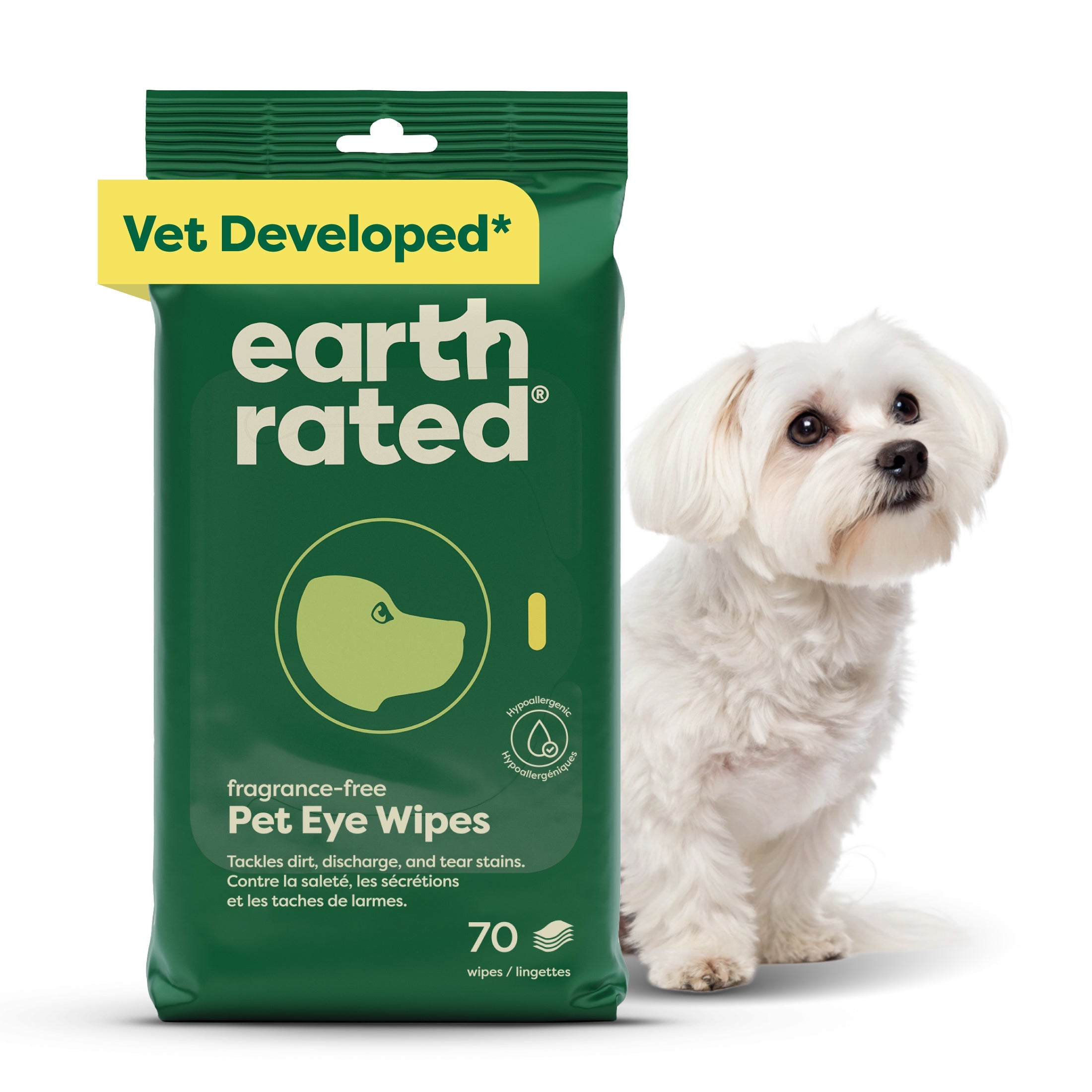 Earth Rated dog eye wipes 5x5 inch 60-pack hypoallergenic fragrance-free
