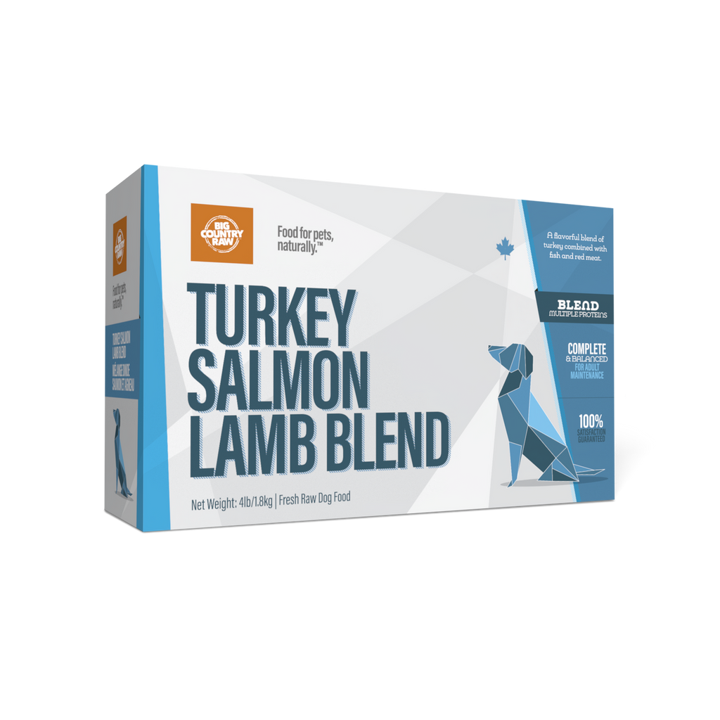 Big Country Raw Turkey Salmon Lamb Blend raw frozen dog food carton 4 lb