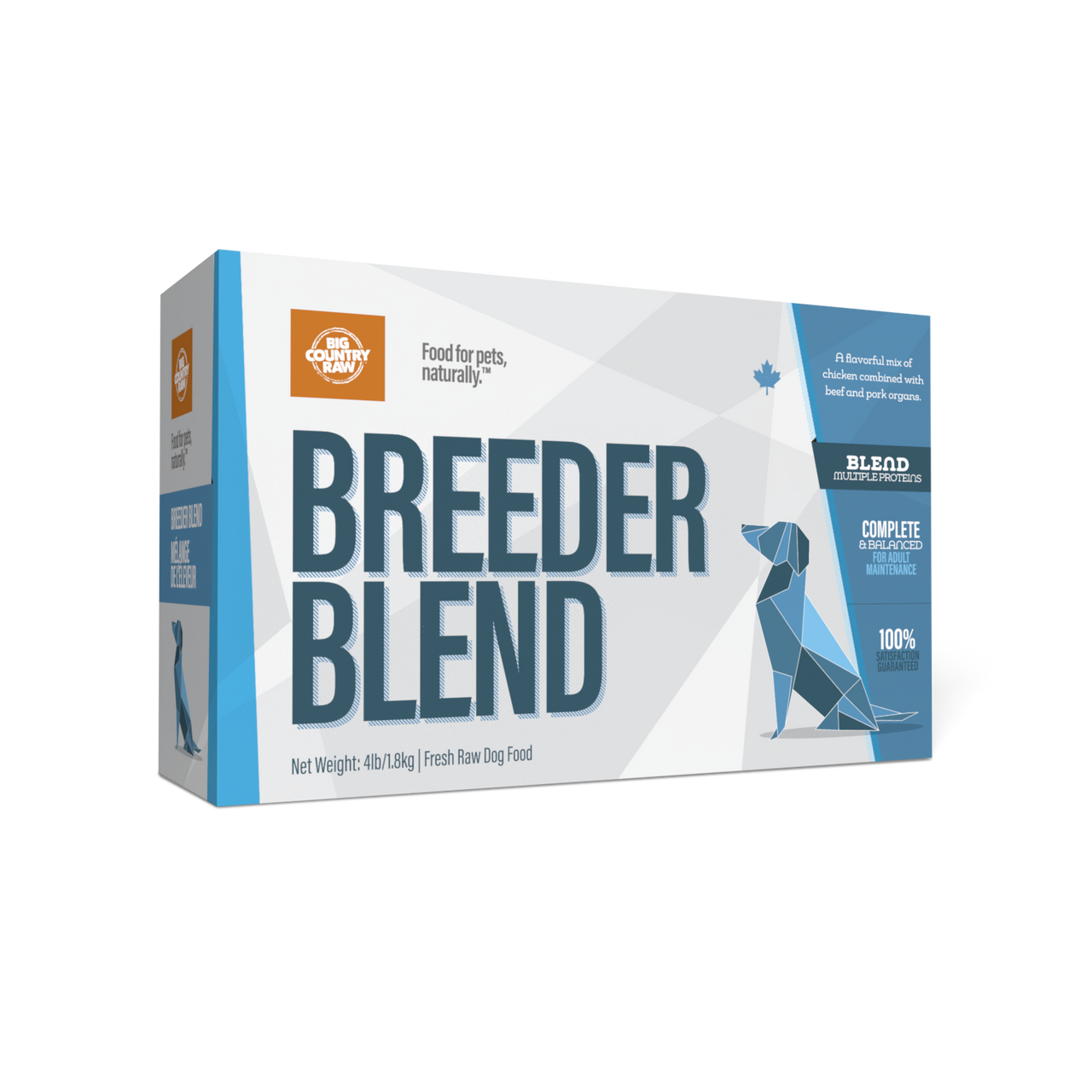 Big Country Raw Breeder Blend Chicken raw frozen dog food carton 4 lb