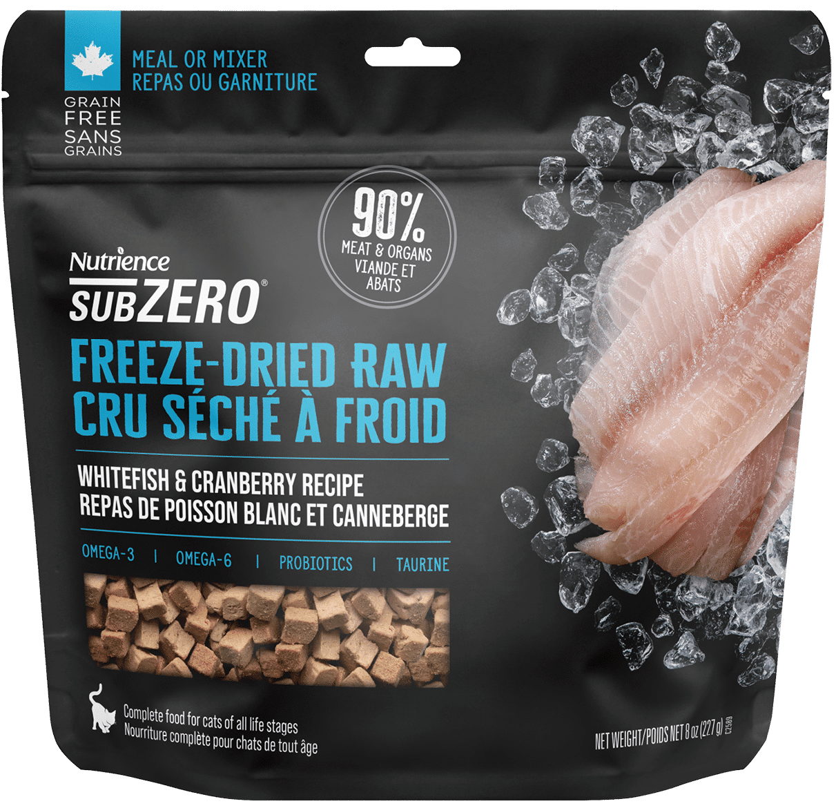 Nutrience SubZero Freeze-Dried Raw Whitefish & Cranberry Cat Food 227g bag